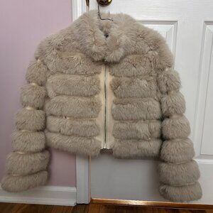 Stella And Lorenzo- Faux Fur Bomber Jacket- Beige Color- Size Small